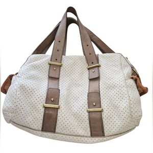 Stylish White and Brown Women's Vintage Fossil Bag